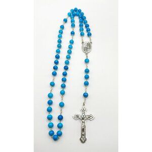 Turquoise Blue & Silvertone Italy Pray For Us Rosary 18”